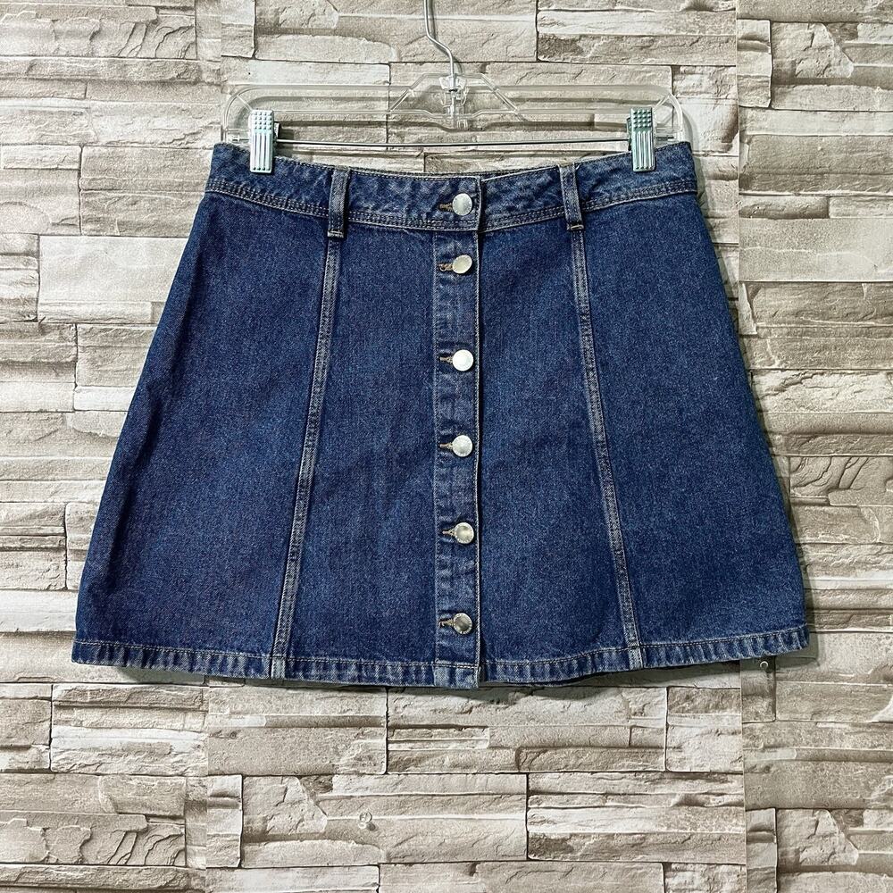 Womens Jean Skirt Size 8 Blue Denim Mini DIVIDED H M Button Front